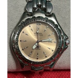 Fossil 50 Meters Blue Women's Silver Tone Orange Dial New Batteries